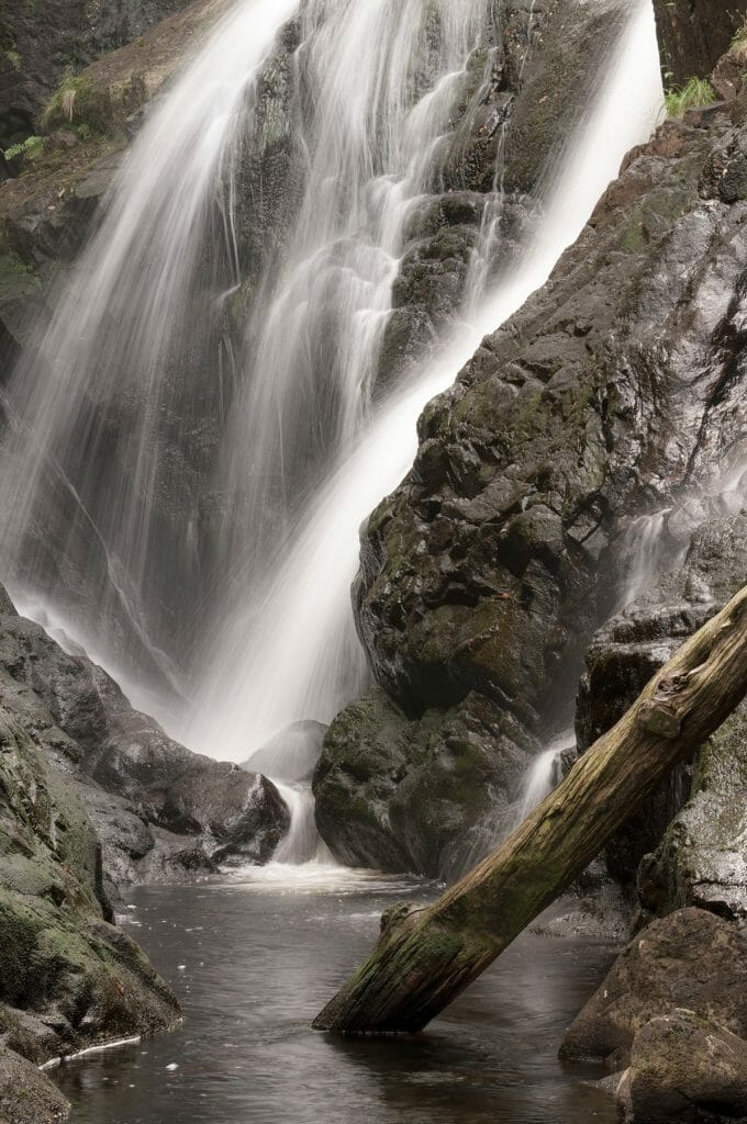 Black and White Photo of Rhaeadr Ddu Waterfall taken by Helen Iles Welshot Photographic Academy Team Leader who runs the Walking with Your Camera workshops.